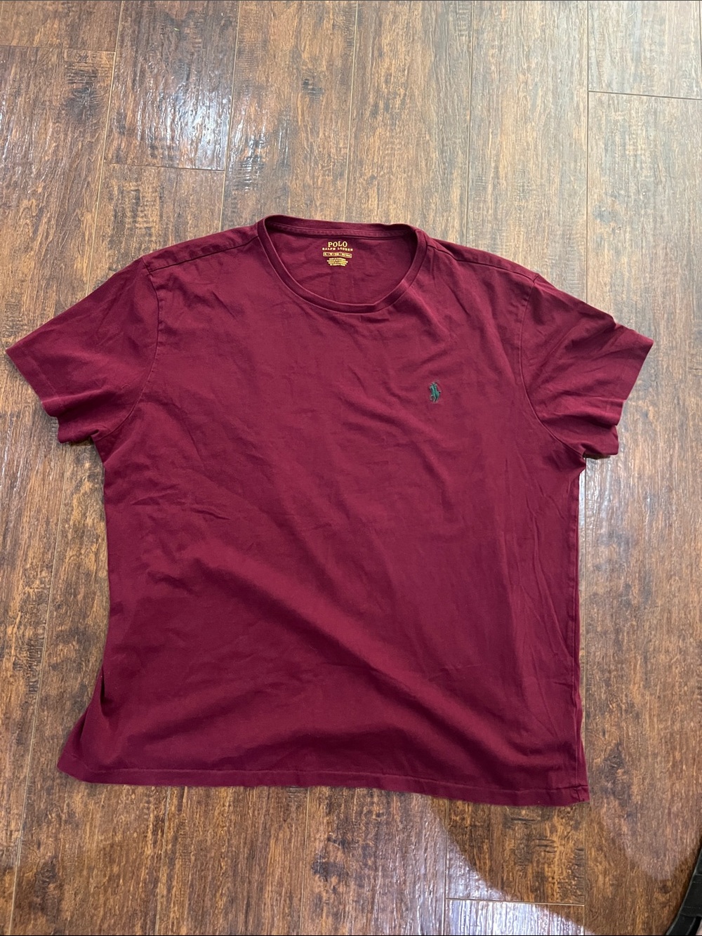 Polo by Ralph Lauren Men's Maroon Crew Neck Tee with Green Pony